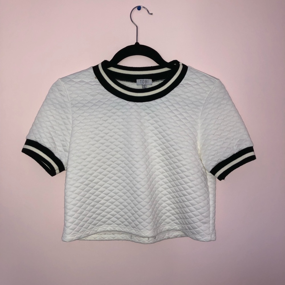 Tobi White Striped Plush Cropped Shirt